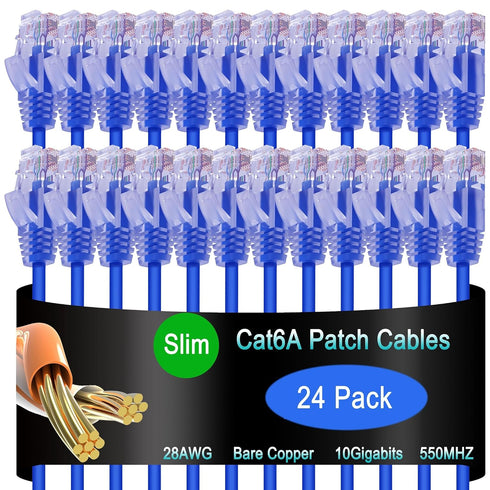 Lysymixs Cat6a Slim Ethernet Patch Cable 3 ft (24 Pack), Cat6a Patch Cable