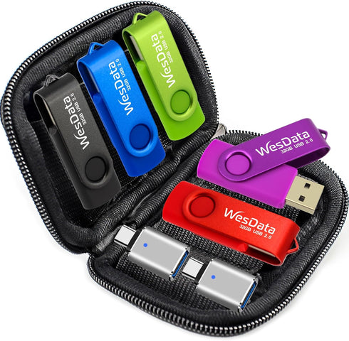 WesData 5 Pack 8GB USB Flash Drive and 2 Pack USB C Adapters