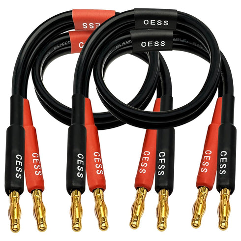 CESS-037-1f Banana Plug Male to Male Speaker Cable, 12 Gauge 680 Strand Count Silicone Soft Wire, 2 Cables