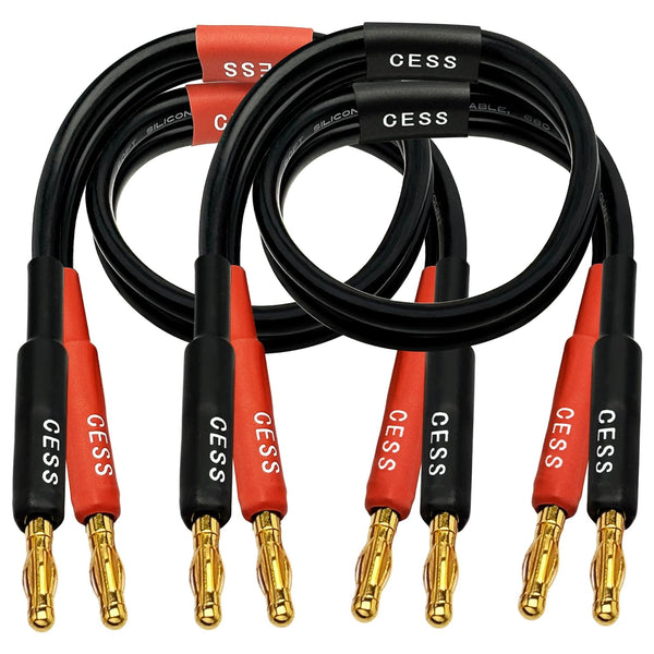 CESS-037-1f Banana Plug Male to Male Speaker Cable, 12 Gauge 680 Strand Count Silicone Soft Wire, 2 Cables