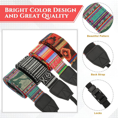 4 Pieces Woven Vintage Camera Strap for All DSLR SLR Cameras, Universal Neck Shoulder Strap for Photographers