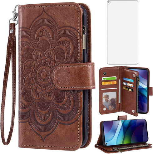 Asuwish Moto G Stylus 5G 2021 Phone Case, Wallet Cover with Tempered Glass Screen Protector and Flower Leather Flip