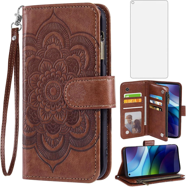 Asuwish Moto G Stylus 5G 2021 Phone Case, Wallet Cover with Tempered Glass Screen Protector and Flower Leather Flip