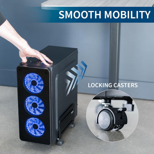 VIVO CART-PC01 Computer Mid-Tower Case, CPU Steel Rolling Stand, Adjustable Mobile Cart Holder with Locking Caster