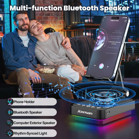 JTEMAN Gifts for Men Cell Phone Stand with Wireless Bluetooth Speaker and Jumping Light, Cool Tech Gifts for Men Women Husband Dad, Unique Birthday Gifts for Him