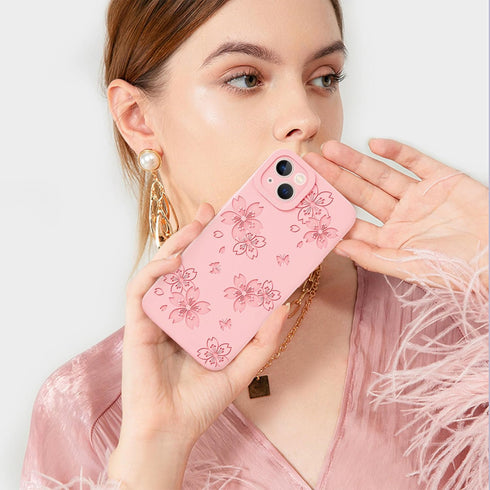 Compatible with iPhone 13 Case - Cute Butterfly Flowers Engraved Soft Silicone Phone Case for Women Girl (Pink)