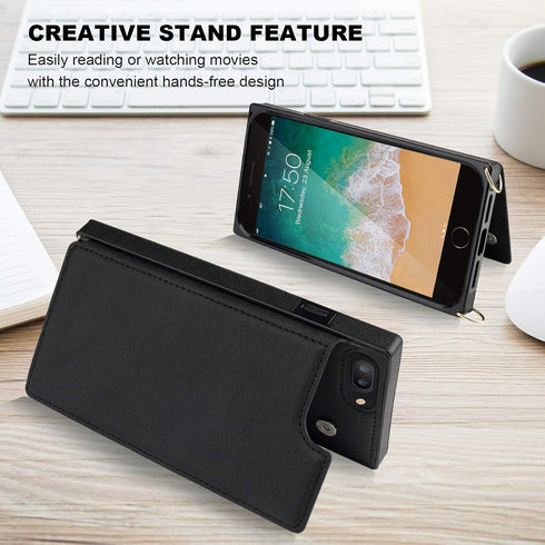 Bocasal Crossbody Wallet Case for iPhone 7 Plus/8 Plus, Credit Card Holder with Detachable Strap