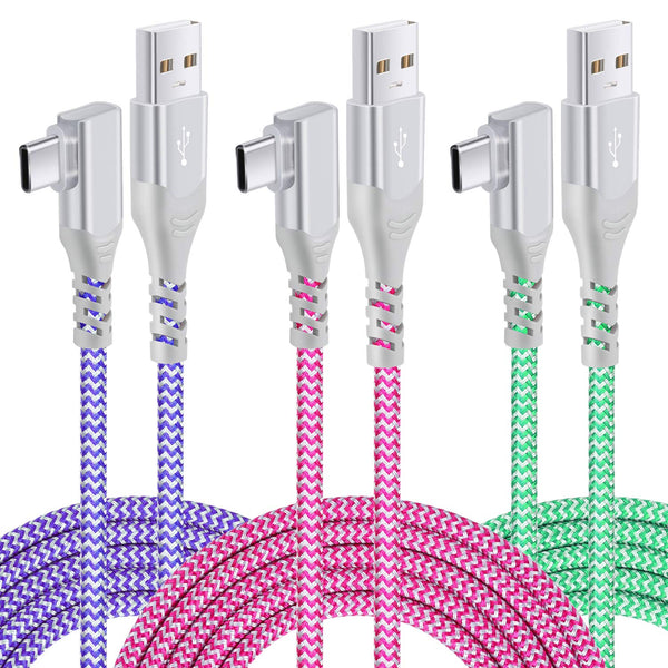 Pofesun 10ft USB C Charger Cable 3-Pack, Right Angle USB A to C, Fast Charging for Samsung Galaxy S24, Note 20, LG V50.