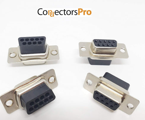 5 Sets Crimp Type DB9 Female + Plastic Hoods + Pins Set, D-Sub 9P Female Crimp Connector, Pin & Hood Kit (5 DB9 Female + 5 Hoods + 50 Pins)