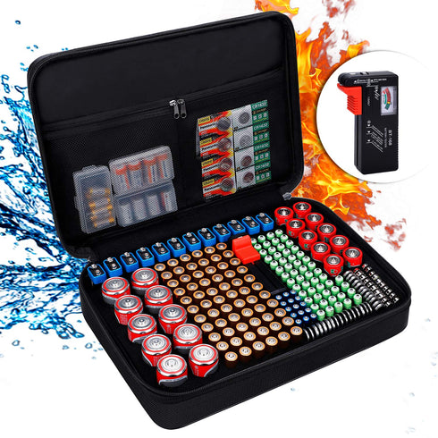ENGPOW Fireproof Battery Organizer, Waterproof Storage Case with Tester, Holds 220+ Batteries