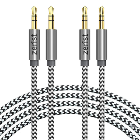 2 Pack 3.5mm Stereo Audio Cable Extension Male to Male, 10ft/3m Nylon Braided Tangle-Free AUX Cable (Black)