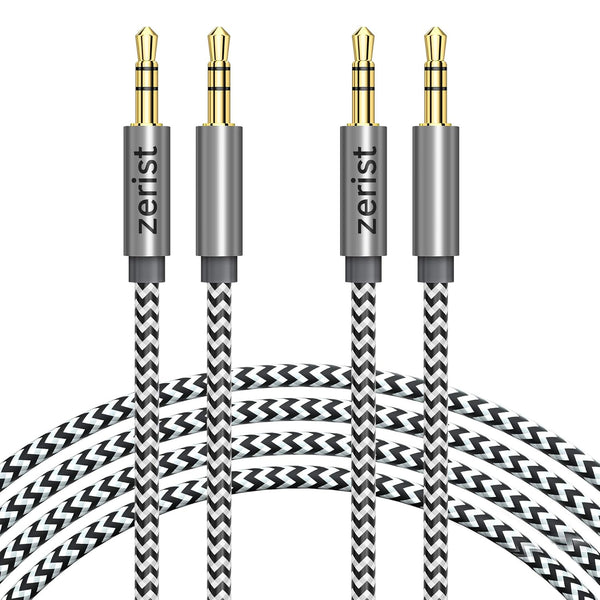 2 Pack 3.5mm Stereo Audio Cable Extension Male to Male, 10ft/3m Nylon Braided Tangle-Free AUX Cable (Black)