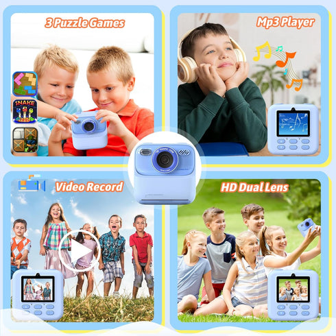 Upgrade Kids Instant Print Camera, 1080P HD Dual-Lens with Print Paper & 32G Card, Gifts for Ages 3-16