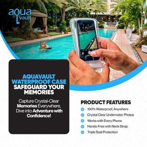 AquaVault 100% Waterproof Floating Smartphone Case & Money Pouch, Fits All Phones, Adjustable Neck Strap (Black)