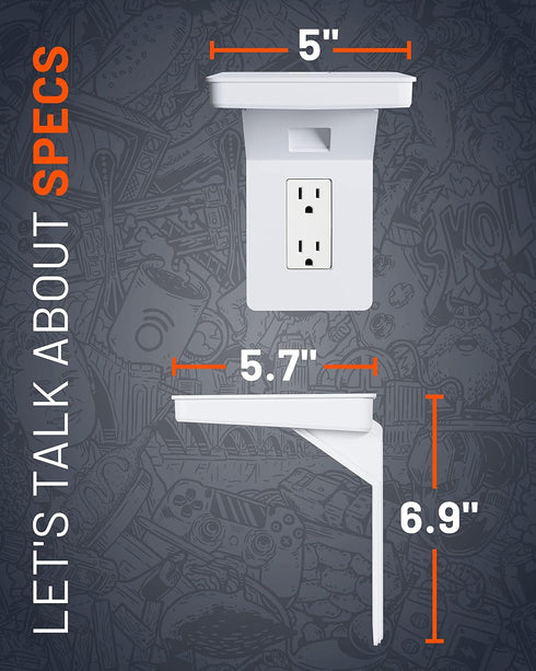 ECHOGEAR Outlet Shelf for Decora/GFCI Outlets - Next-Gen Design with Built-in Cord Storage for Bulky Plugs