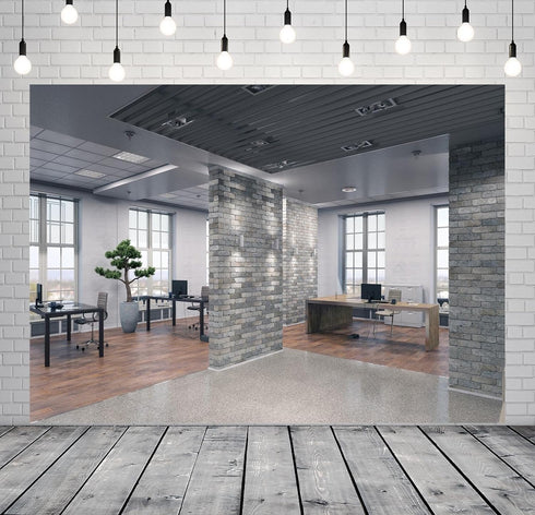 BELECO 7x5ft Fabric Modern Office Backdrop for Video Conference - Elegant Business Interior Brick Wall Windows Virtual