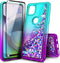 NZND Case for Motorola One 5G Ace - Tempered Glass Screen Protector, Sparkle Glitter Flowing Liquid Case