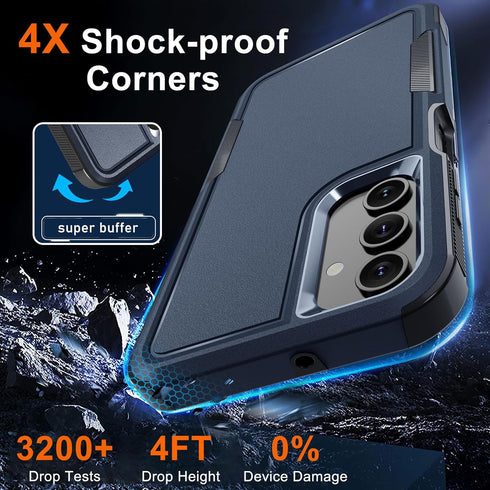for Samsung Galaxy A15 5G Case, Full Body Heavy Duty Rugged Protective Cover with Lanyard Strap - Navy Blue