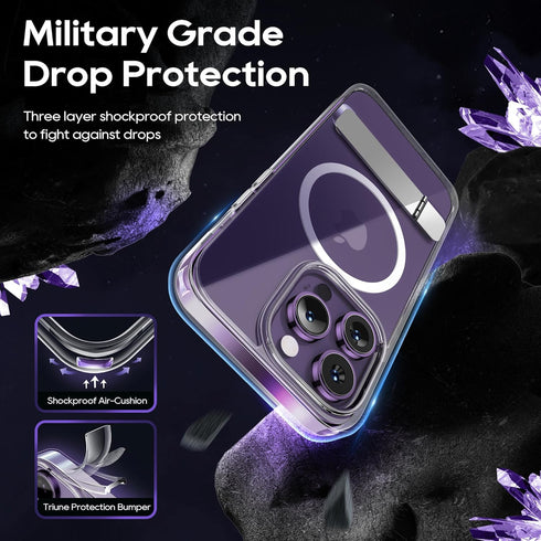Magnetic iPhone 14 Pro Case with Screen Protector, Slim Kickstand + Camera Protector, Compatible with MagSafe, Clear