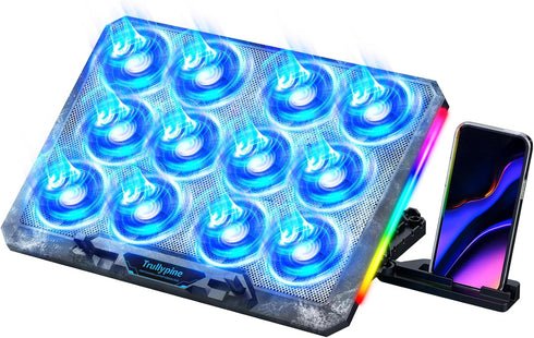 Laptop Cooling Pad with 12 Quiet Fans, Slim Portable for 12-17.3 Inch Laptop, Ergonomic Gaming Cooling Fan Pad