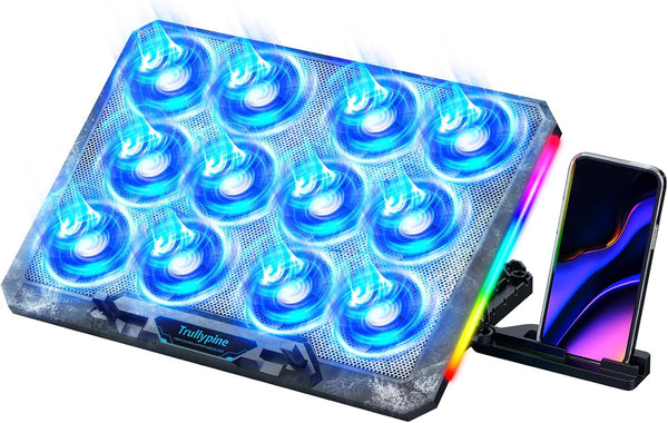Laptop Cooling Pad with 12 Quiet Fans, Slim Portable for 12-17.3 Inch Laptop, Ergonomic Gaming Cooling Fan Pad