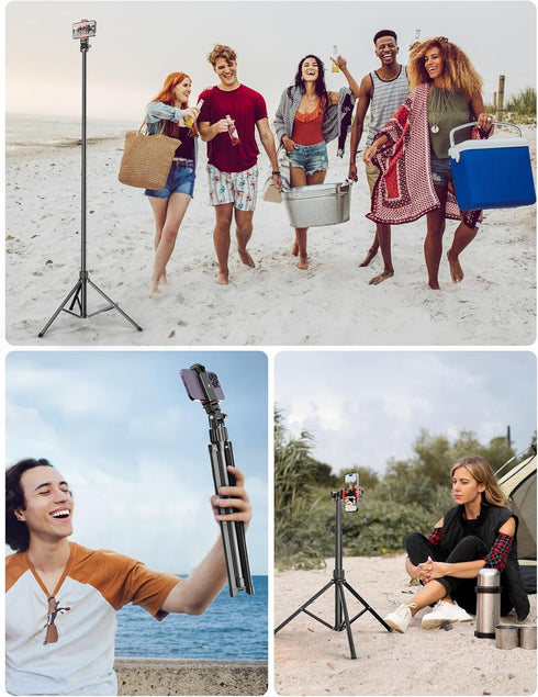 Pnitri 71'' 15/14/13 S23/S22 Phone Tripod Stand, Extendable Reinforced Aluminum Phone Stand with Wireless Remote