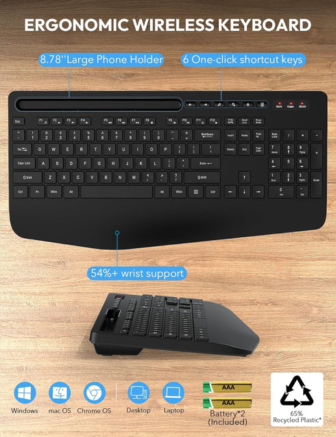 Wireless Keyboard and Mouse Combo, Ergonomic 2.4G Lag-Free Keyboards Mouse Set for Computer, Laptop, PC, Mac