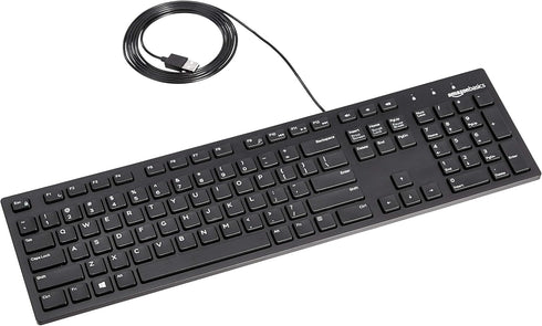 Amazon Basics Low-Profile Wired USB Keyboard with US Layout (QWERTY), Matte Black