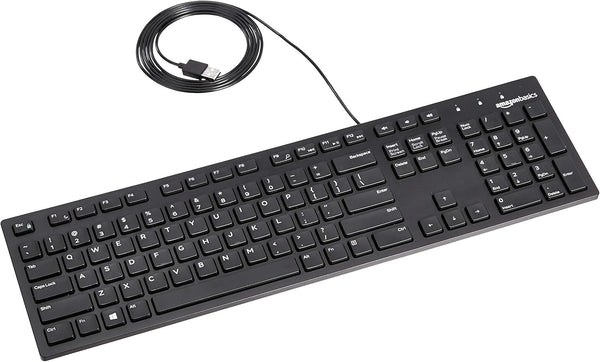 Amazon Basics Low-Profile Wired USB Keyboard with US Layout (QWERTY), Matte Black
