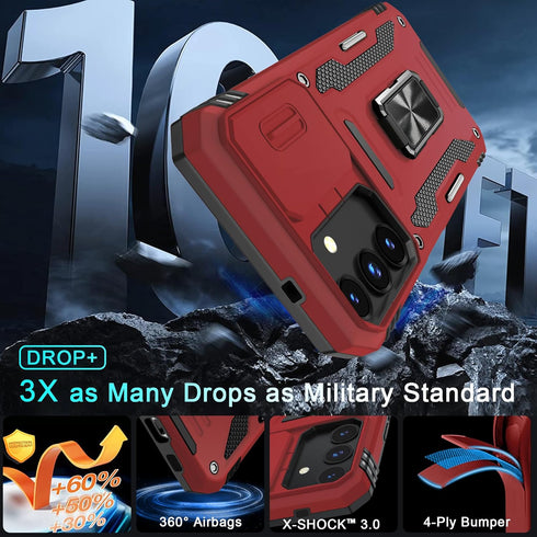DEERLAMN Samsung Galaxy S24 Case - Red, Military Grade Shockproof, Slide Camera Cover + Screen Protector, Rotated Ring