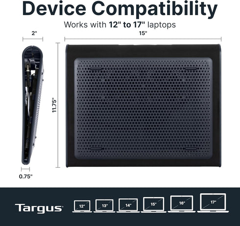 Targus 17 Inch 17" (AWE55US) Dual Fan Lap Chill Mat - Soft Neoprene Laptop Cooling Pad for Heat Protection, Fits Most
