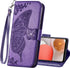 PU Leather Wallet Flip Phone Case with Wrist Strap, Card Slots Holder, Emboss Butterfly Flower Stand Case for Samsung