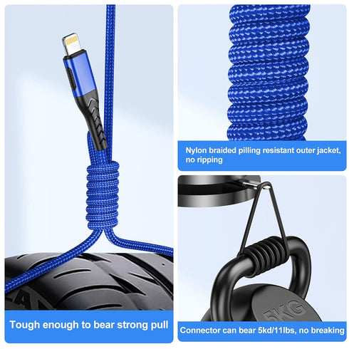 Apple MFi Certified 3-Pack 10FT Lightning Cable - Fast Charging for iPhone Xs Max/XS/XR/X/8/7/6S/6/Plus/SE/iPad (Blue)