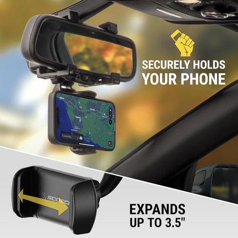 Scosche SUHRM-1 StuckUp Rotatable Hands-Free Cell Phone Holder, 360° Hanging Rearview Mirror Phone Mount, Compatible