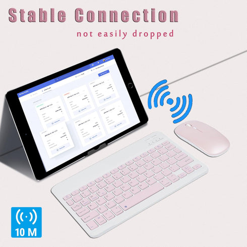 Wireless Keyboard and Mouse Combo, Ultra-Slim Rechargeable Bluetooth Keyboard Mouse for iPad, Tablet, Smartphone