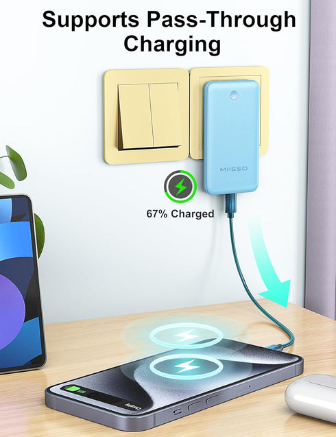 miisso Ultra Slim 10000mAh Power Bank with Built-in Cables, Pocket Size USB C Portable Charger