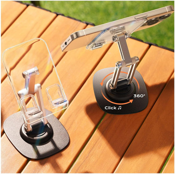 LISEN iPhone Stand for Desk, Portable 360 Adjustable Cell Phone Holder, Foldable Acrylic Aesthetic Accessories for