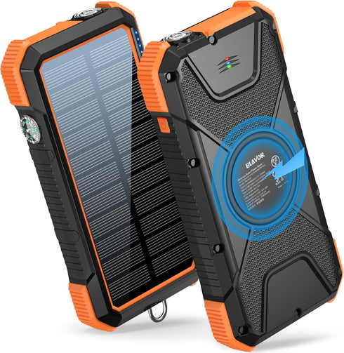 BLAVOR Solar Power Bank, PD18W QC3.0 Fast Charging, 20000mAh, IPX5 Waterproof, Camping Flashlight