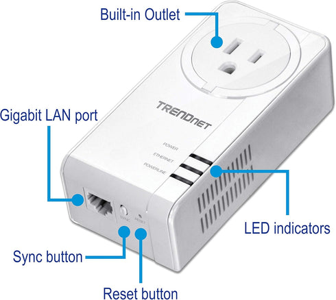 TRENDnet Powerline 1300 AV2 Adapter with Built-in Outlet, Gigabit Port, IEEE 1905.1 & IEEE 1901, Range Up to 300m (984