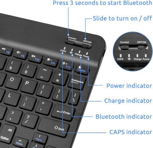 Samsung Galaxy Tab S7/S8 Wireless Keyboard,Universal Slim Portable Bluetooth Keyboard Compatible with Samsung Galaxy Tab S7/S8 Keyboard with Built in Rechargeable Battery,Black