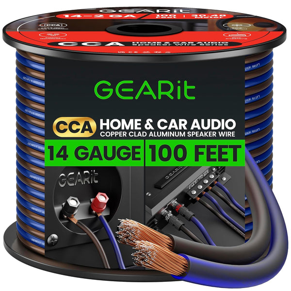 GearIT 14 Gauge Car Speaker Wire, Pro Series (100 Feet, Soft Touch Translucent Blue/Black) Automotive Car Audio