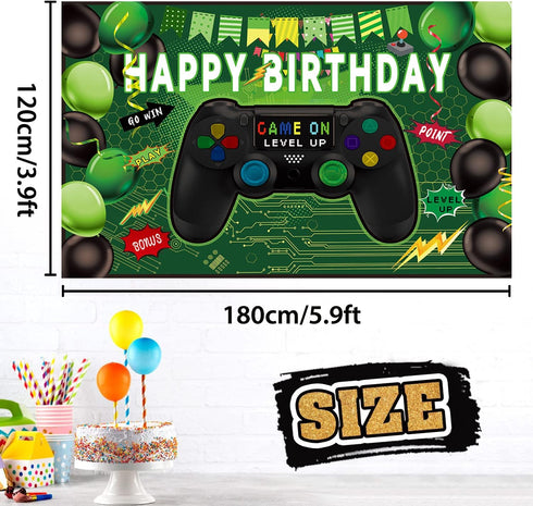 Video Game Theme Happy Birthday Backdrop - Photography Background for Kids Boys Party Decorations and Props