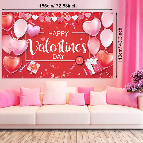 Sumind Happy Valentine‘s Day Banner, 73''x43'' Heart Photography Backdrop for Party Decorations and Photo Booth