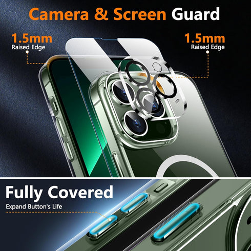 SPIDERCASE Clear Magnetic Case for iPhone 13 Pro Max, Military Drop Protection + 2 Glass Protectors & Kickstand.