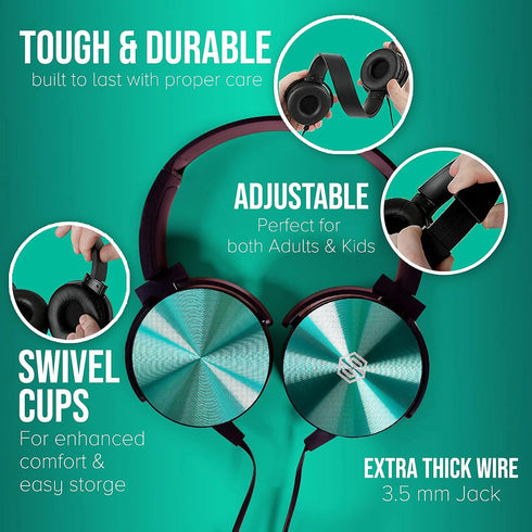 Premium Classroom Headphone with Microphone (5 Pack) - Kids Wired Earphones for K-12 Students & Teachers, Colorful