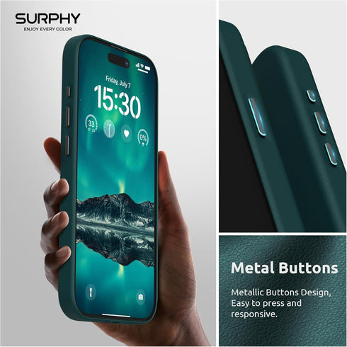 SURPHY iPhone 15 Pro Leather Case, Forest Green, with Screen Protector, MagSafe Compatible, Faux Leather, 6.1" 2023.