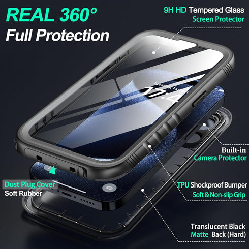 SOKUSIN Waterproof Case for iPhone 15 Pro - Shockproof Drop Proof Dustproof Phone with Built-in Tempered Glass Screen &