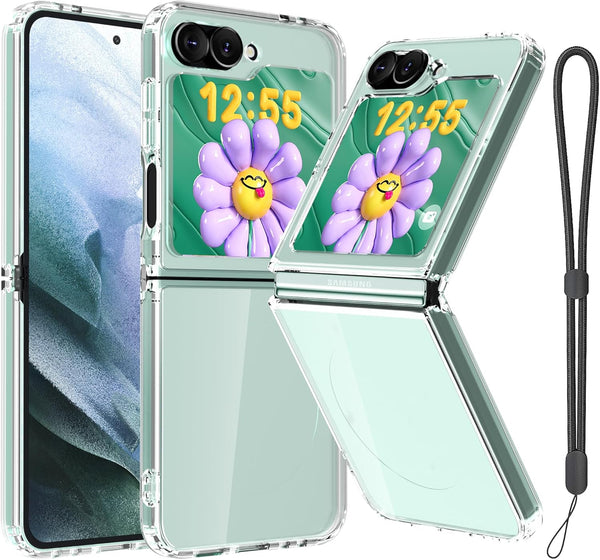 Samsung Galaxy Z Flip7 FE Case, Clear Anti Yellowing Phone Cover with Lanyard Wrist Strap for Ultra-Thin Protection