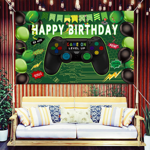 Video Game Theme Happy Birthday Backdrop - Photography Background for Kids Boys Party Decorations and Props