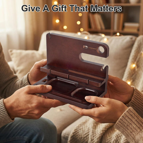 Oraich Wooden Phone Docking Station for Men, Nightstand & Desktop Organizer, Charging Stand for Phone, Watch, Wallet